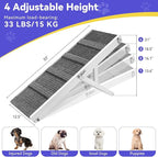 2026 Upgraded Dog Ramp for Couch, Foldable Small Dog Ramp for Sofa, 4 Adjustable Height from 13'' to 21", Portable Stable Pet Step with Non-Slip Pad, Pet Ramps Use for Couch Stairs, White