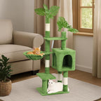 Outvita Cat Tree 48in Monstera Cat Tower with Leaves, Multi-Level Cat Tree Tower with Condo, Cozy Plush Hammock, Dangling Toy, Sisal Scratching Posts, Large Pet Activity Center for Indoor Cats, Green