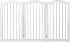 INTERNET'S BEST Arched Top Dog Gate | 3 Panel, 36" H Wooden Pet Barrier for Dogs or Cats | Freestanding Folding Room Divider for Doorways, Hallways, Stairs, and Porch | Portable, Extra Wide | White