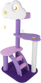 Lucky Monet 43 Inches Cat Tree Tower for Indoor Cats, 3-Layer Purple Cute Purple Pink Cat Tree Unique Cat Condo with Scratching Post