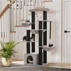 XXL Cat Tree, 67" Heavy Duty Cat Tower for Indoor Cats Large Adult with 13 Thick Scratching Posts (φ4.3), Large Perch, Spacious Condo, Hammock - for Maine Coon up to 20 lbs, Black