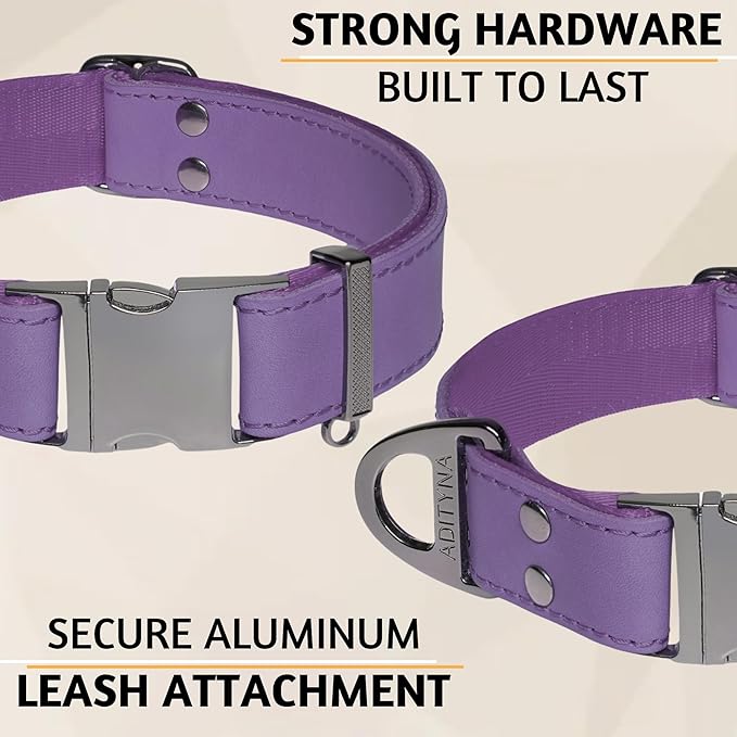 ADITYNA Leather Dog Collar with Metal Buckle - Heavy-Duty, Adjustable for Medium & Large Dogs - Walking, Training, Hiking (Purple, Fits 15-21" Necks)