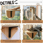 Novabright 3-in-1 20-inch Cat Window Perch Hammock with Climbing Step and Scratching Post, Raw Wooden Window Mounted Cat Bed, Supports 22lbs (Drilling-Free)