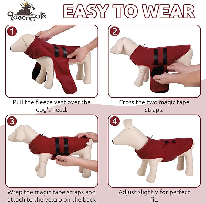 Queenmore XXL Dog Sweater, Soft Fleece Vest Pullover Dog Jacket with Leash Hole, Warm Winter Dogs Clothes Cold Weather Doggy Dachshund Sweaters for Large Dogs Cats Boy or Girl (Burgundy, XXL)