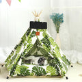 Cat Teepee Tent Bed,Outdoor Indoor Dog House Portable Washable Pet Tent for Small Dogs with Cushion Inside Pet Teepee for Small Medium Animals (Green&White, M)