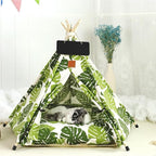 Cat Teepee Tent Bed,Outdoor Indoor Dog House Portable Washable Pet Tent for Small Dogs with Cushion Inside Pet Teepee for Small Medium Animals (Green&White, M)