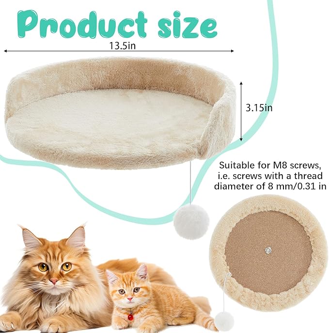 2 Pcs 13.39 Inches Semi Edged Cat Tree Replacement Parts Cat Tree Tower Accessories with Hanging Elastic Strings Pom Pom Toys for Platform Perch Shelves(Creamy White)
