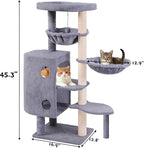 45in Cat Tree Tower with Big Condo for Indoor Cats,Cat Tower with Scratching Post,Scratching Board and Cat Toys,Multi-Level,Small Space,Transformer Cat Tree (Grey+)