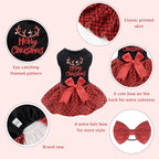 CuteBone Christmas Dog Dresses Velvet Holiday Small Dogs Clothes Onesie Pet Apparel Girl Puppy Skirt with Bow Hair Rope CVA59XXS-D