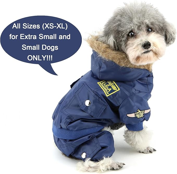 ZUNEA Padded Waterproof Small Dog Winter Jumpsuit Pet Puppy Jacket Coat Fleece Warm Snowsuit Airman Chihuahua Yorkie Outfits Clothes Apparel Blue XL