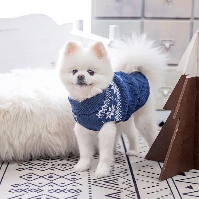 Warm Winter Dog Sweater - Cold Weather Pet Clothes for Small Medium Large Dogs Indoor Outdoor, Soft Classic Knit Puppy Apparel, Blue, XS