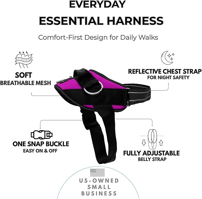 ShawnCo Essential Dog Harness, No-Pull Pet Vest with 3 Leash Clips, No Choke, Reflective, Adjustable and Padded, for Easy Walking and Training for Small, Medium and Large Dogs (Orchid, XL)