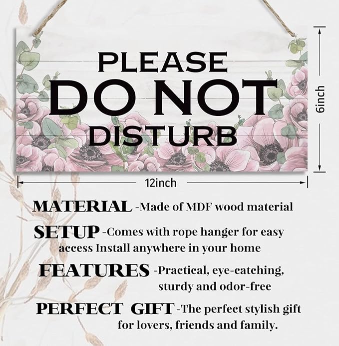 Please Do Not Disturb Wood Door Sign - Hanging Printed Wooden Plaque Decor for Home, Offices, Clinics, Law Firms, Hotels - During Therapy, Spa Treatment, Counseling Sessions - 12x6 in