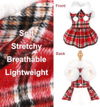 Dog Sweater with Leash Set D Ring Plaid Fleece Dog Clothes for Small Dogs Girl Boy Winter Puppy Dress Cold Weather Coat Fall Sweater for Chihuahua Yorkie Cat Doggy Costumes, Red, M