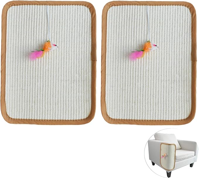 2 Pcs Natural Sisal Cat Scratcher Mat,Cat Scratching Pad with A Play Toy for Protector Fabric Sofa,Wall,Furniture and Door from Kittens Scratching