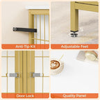 Dog Crate Furniture for 2 Dogs, 43.3" Dog Kennel with Removable Divider, Heavy Sturdy Dog Furniture Style Double Cage for Small Medium Dog, Indoor Pet House End Table, White and Gold
