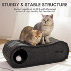 NATUYA Cat Bed Cave for Indoor Cats, Large Cat Lounge Cave Bed with Toy Ball, Enclosed Scratch Resistant Detachable Felt Cat Hideaway Bed for Cats up to 22 Lbs