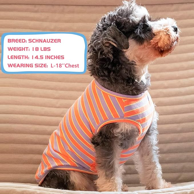 KYEESE 2Pack Dog Shirt, Soft Striped Dogs T Shirts, Lightweight Pet Tank Top, Sleeveless Dog Shirt for Small Dogs, Stretchy Comfortable Pet Vest, Purple+Orange Striped, XL