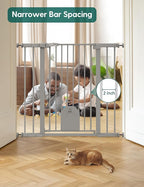 Babelio 36" Tall Auto Close Baby Gate with Cat Door,29-43" Metal Gate for Doorway,Stairs,House,Easy Walk Thru with pet Door,Includes 4 Wall Cups and 3 Extension Pieces,Gray