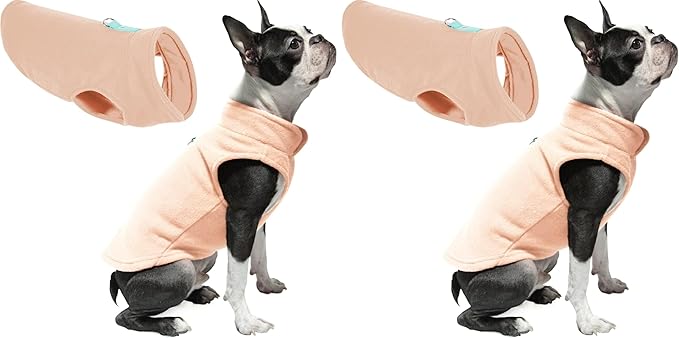 Gooby Fleece Vest Dog Sweater - Peach, Small - Warm Pullover Fleece Dog Jacket with O-Ring Leash - Winter Small Dog Sweater Coat - Cold Weather Dog Clothes for Small Dogs Boy or Girl (Pack of 2)