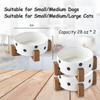 Petygooing Ceramic Dog Bowl Set with Stand,Pet Food and Water Bowl, Anti -Slip Set of 2 Pet Bowls-Dog Food Bowls- Pet Feeder Small Medium Size (28 OZ /3.6 Cups) Black Dot