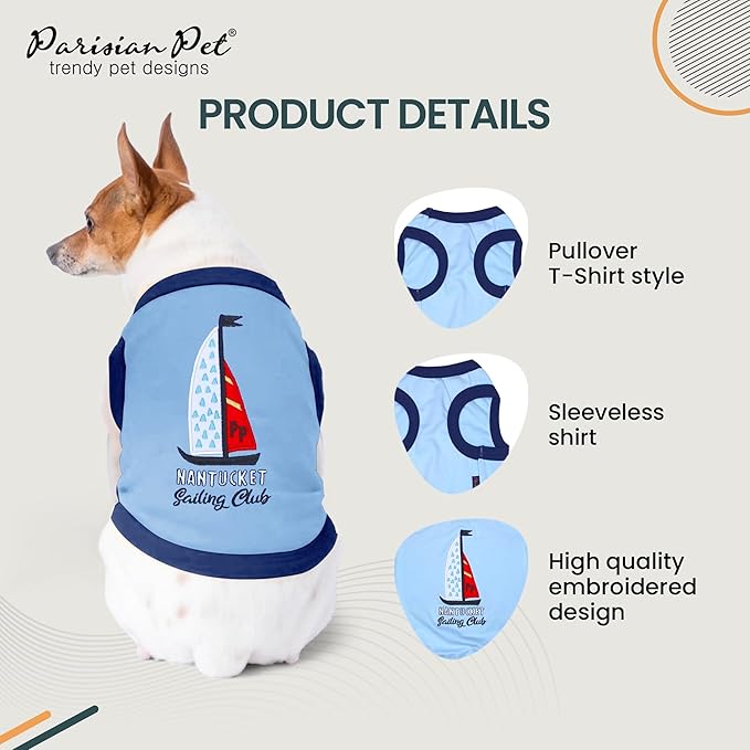 Parisian Pet Dog Shirt – 100% Cotton Shirts for Medium Dogs – Nautical Sleeveless Puppy Vest – Lightweight and Breathable Pet Apparel – Pullover Summer Dog Clothes - Stretchy Funny T Shirts for Dogs