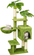 Green Tall Cat Tree 47-Inch for Kittens Under 6 Months 9lbs, Cat Tower for Small Cats - Scratching Post, Plush Hammock, Double Condos & Dangling Toys