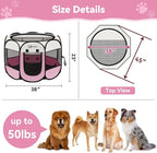 Pink Puppy Playpen for Large Dog Cat, Dog Tent Crates Cage Indoor/Outdoor, Portable Pop Up Dog Kennel with Carrying Bag for Rabbits, (Pink, Large)