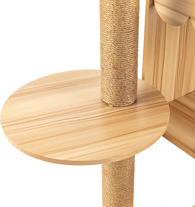 Cat Tree - 52 -Inch Modern MDF Luxury Wooden Cat Tower for Indoor Cats, Multi-Level Houses for Large Cats with Scratching Posts, Wood
