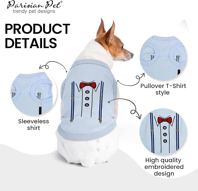 Parisian Pet Dog Shirt – 100% Cotton Bow Tie Shirts for Large Dogs – Sleeveless Puppy Clothes – Lightweight and Breathable Pet Apparel – Formal Tuxedo Boy Dog Clothes - Stretchy T Shirts for Dogs