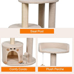 33-in Heavy-Duty Cat Tree for Large Cats, Multi-Level Tower with Sisal Scratching Posts, Plush Perch, Hammock & Condo Anti-Tip Design