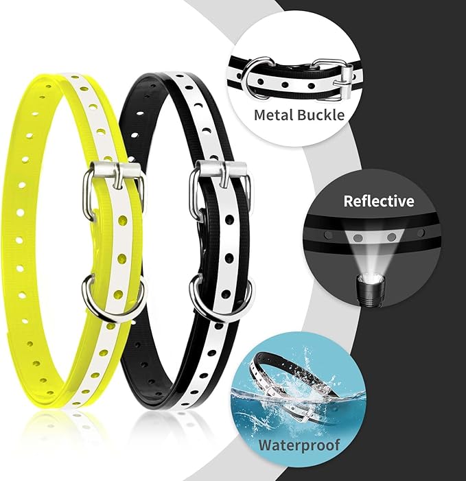 PaiPaitek Dog Shock Collar Replacement Strap 2-Pack - Compatible with Jugbow, Garmin, Patpet | 3/4 Inch Adjustable TPU Collar for Dogs | Waterproof & Reflective Design for Training, Walking