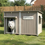 55"L Dog House Outdoor Large Breed Extra XL Wooden Dog House with Weatherproof Asphalt Roof, All-Around Iron Frame, Removable Floor, Openable Top Roof, Air Vents Window, Chew-Proof Frame Gray