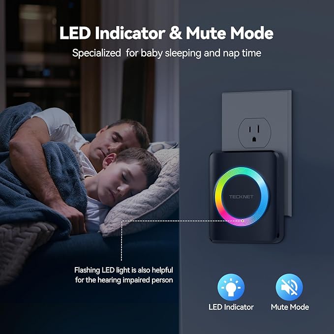 TECKNET Wireless Doorbells for Home, IP65 Waterproof 1,300Ft 120dB Door Bell Ringer Wireless for Classroom with 60 Chimes & 5 Volume Levels, LED Flash