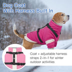 XXX-Large Dog Coat with Reflective Harness 2 in 1 for Dog Walking | Winter Turtleneck Windproof Coat for Large Dogs,Snowsuit with Sleeves Protect Joints,Cold-Weather Clothing(Rosered)