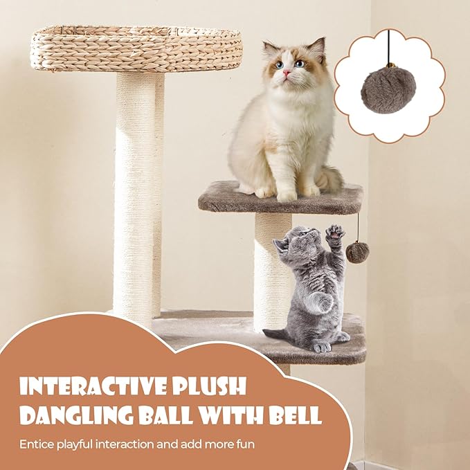 Tangkula Modern Cat Tree, 52 Inch Cattail Cat Tower with Sisal Scratching Posts, Perch, Condo, Plush Dangling Ball, Removable & Washable Cushion, Aesthetic Cat Tree for Indoor Cats (52 Inch, Cattail)