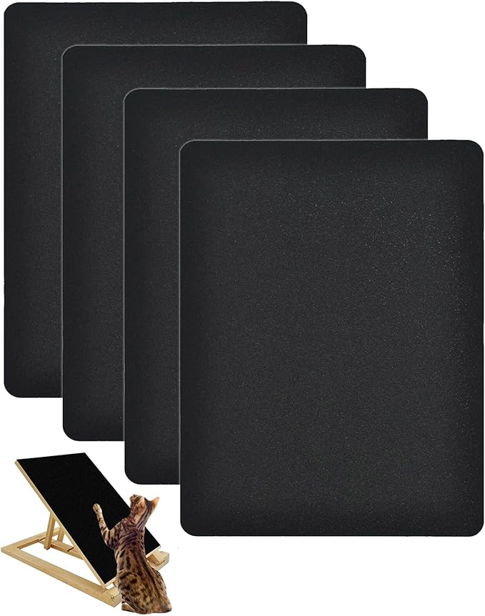 BNOSDM Cat Nail File Scratcher Sandpaper, 4 Pack Replacement Sand Paper for Cat Scratching Board, Pet Scratch Liner for Furniture, Litter Box or Any Flat Surface (Black)