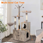 Two Cat Tree with Litter Box Enclosure Bundle, 2-in-1 Cat Tower for Indoor Cats, Large Cat Furniture, Wood Cat Condo