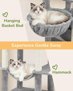 Globlazer Heavy Duty Cat Tree Tower 80in Tall Extra Large Cat Tree Tower for Multiple Indoor Cats Large Adult with Scratching Posts, 2 Spacious Condos, Padded Perches, Soft Hammock, S80B, Light Grey