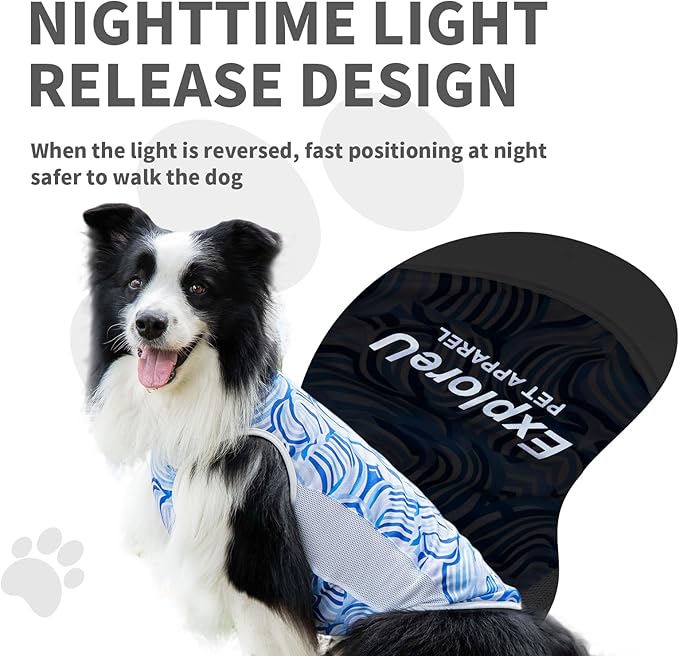 Dog Shirt, Cooling Vest Lightweight Breathable, Dog T-Shirts All-Season Sun Protection Quick Dry Soft Stretchy Reflective Tank Top - Small Medium Large Dogs (Blue Wave, Large)