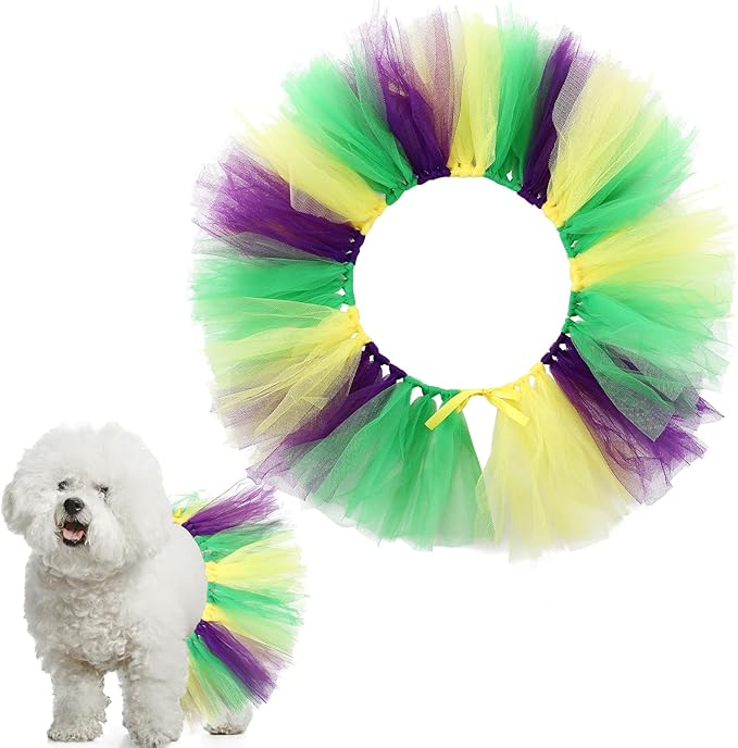 Dog Tutu Tulle Tutu for Dogs Small Large Medium Puppy Dress Ballerina Costume Skirt for Holiday Puppy Cats Bunny Pet Outfit Birthday Wedding Party Photo Prop Supplies(Mardi Gras Color)