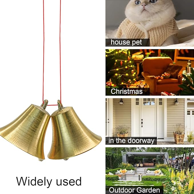MrMrKura 2 Pieces Vintage Style Brass Hanging Bell Cowbell Door Bell Polished Brass Bells Hanging Rope for DIY Elephant Dog Camel Bells Christmas Bells Garden Christmas Tree Decoration
