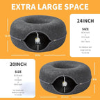Peekaboo Cat Tunnel for Large Cats up to 30 lbs, Features A Jingle Ball, Removable and Washable Tunnel Bed, and a Cozy Donut Tunnel (Dark Grey, 24 Inches)