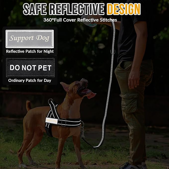 Lukovee No Pull Dog Harness & Leash Set - Heavy Duty Dog Vest Harness with Soft Padded for Medium Large Dogs, Adjustable Reflective Tactical Pet Harness for Easy Walk and Training (L, Black)