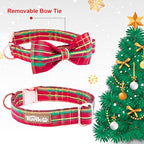 Tunkoo Dog Collar Christmas Shiny Plaid with Bow Tie, Rose Gold Metal Buckle Durable Adjustable Dog Collars - for Small Medium Large Festive Pets Collar, S