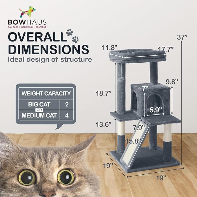 Tall Cat Tree for Indoor Large Cats or Kittens, Multi-Level Cat Activity Tree with Scratching Posts, Hammock, Cat Cave Condo, Modern Cute Small Cat Climbing Tower with Widened Perch