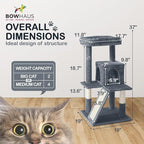 Tall Cat Tree for Indoor Large Cats or Kittens, Multi-Level Cat Activity Tree with Scratching Posts, Hammock, Cat Cave Condo, Modern Cute Small Cat Climbing Tower with Widened Perch