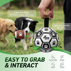 QDAN Dog Soccer Ball Football Set - 2 PCS Dog Balls with Strap for Tug of War, Soccer Ball Football Toys for Small Medium Large Dogs, Herding Ball for Dogs, Dog Birthday Toy
