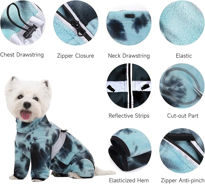 Dog Coats for Small Dogs, Polar Fleece Dog Pajamas Bodysuit, Puppy Onesies Tie Dye Jumpsuits, Dogs Warm Clothes Four-Legged, Doggie Fullbody Winter Jacket Vest