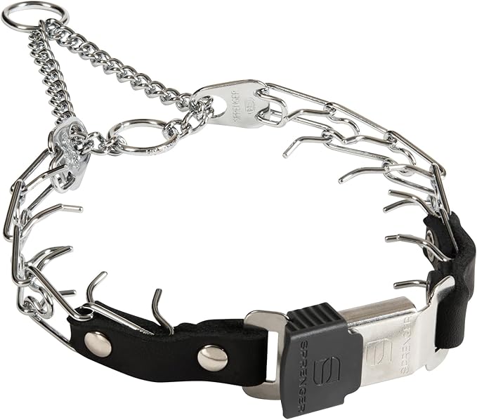 Herm Sprenger Prong Collar for Dog Training with Easy Quick Release Cliclock & ORing - German Made Dog Collar with Chrome Plated Steel 2.25mm Prongs for Small Dogs (14-19" Neck)